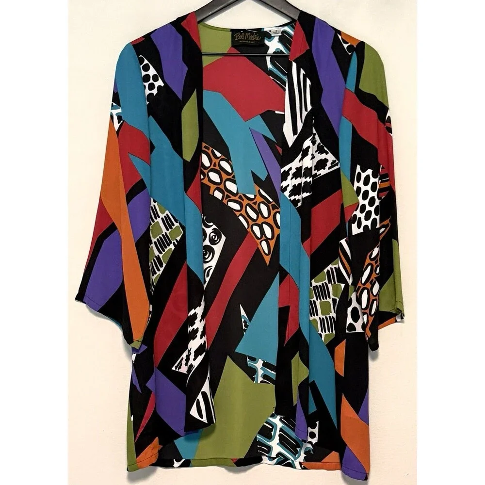 Bob Mackie Open Front Kimono Sz S Colorful Boho Wearable Art